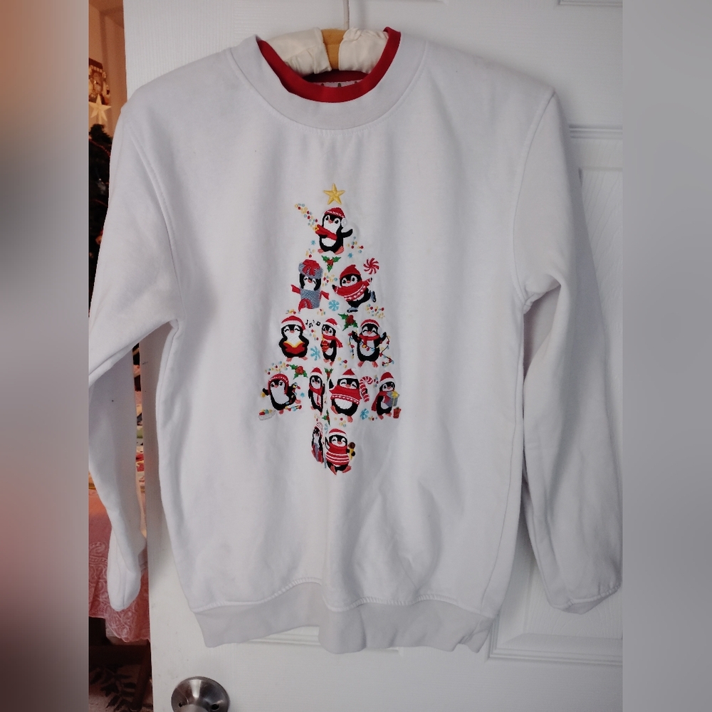 White penguin Tree "Ugly" Sweatshirt Xmas Size Small Women's (Read Description)